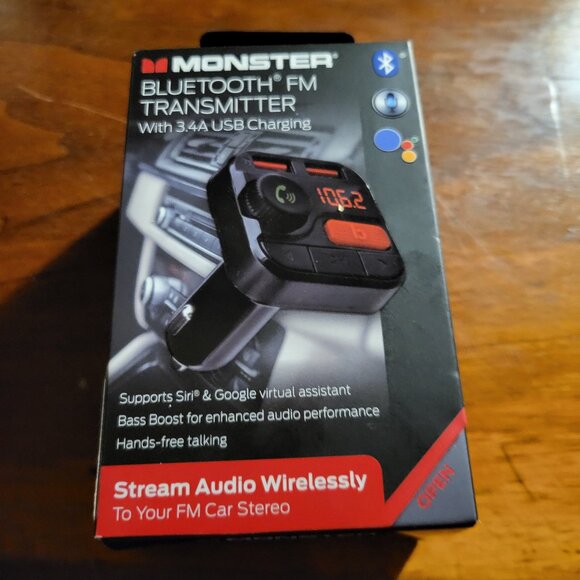 MONSTER BLUETOOTH FM TRANSMITTER WITH 3.4A USB CHARGING - Picture 1 of 5